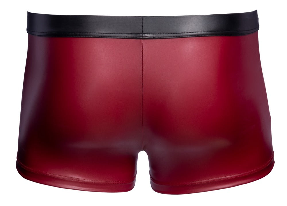 Rückansicht der NEK Pants in rotem Mattlook mit schwarzem elastischem Bund