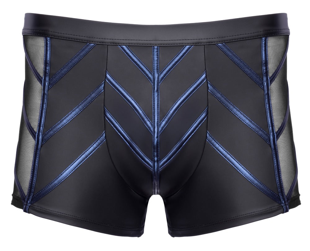 Freigestellte Frontansicht der NEK Pants mit schwarzem Mattlook, Blue-Metallic-Streifen und seitlichem Netz