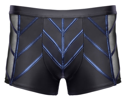 Freigestellte Frontansicht der NEK Pants mit schwarzem Mattlook, Blue-Metallic-Streifen und seitlichem Netz