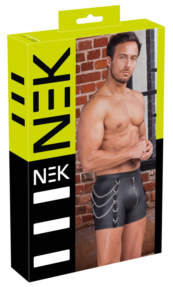 NEK Herren-Pants im schwarzen Mattlook mit Ketten und Cargo-Details in der Originalverpackung