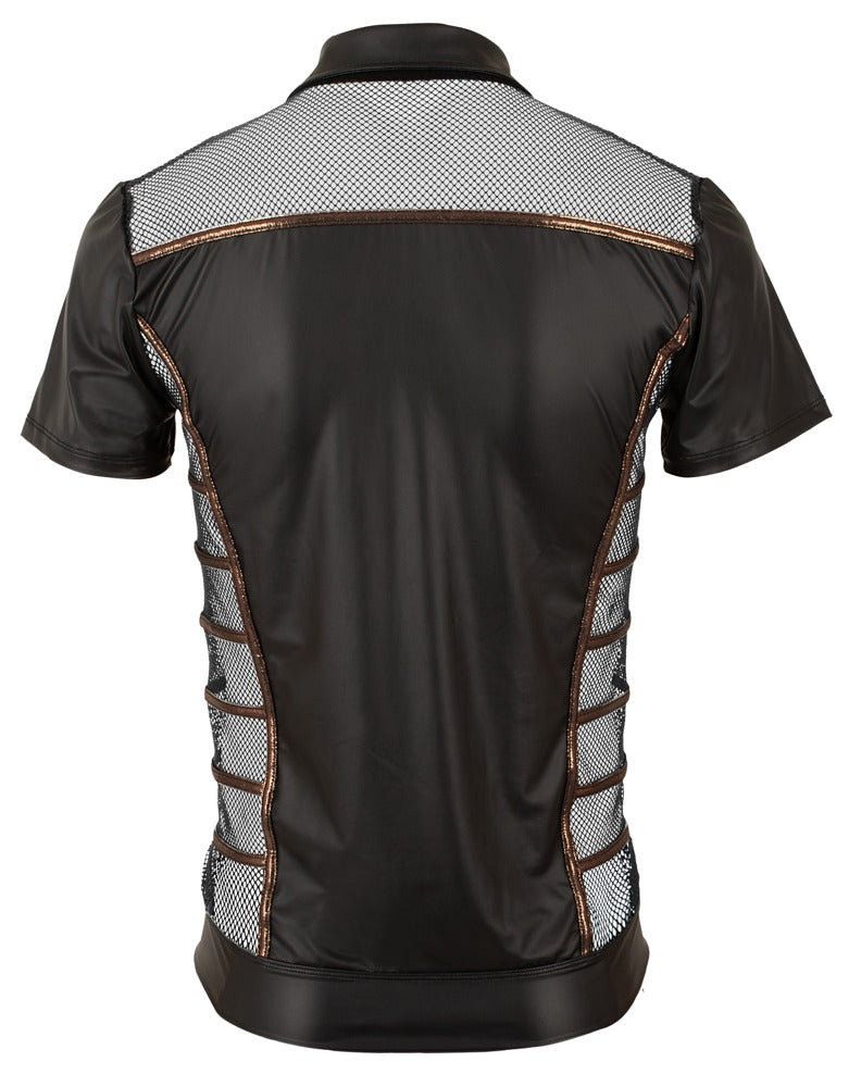 NEK Wetlook-Halbarm-Shirt mit transparentem Netz-Einsatz im oberen Rücken und bronzefarbenen Details von hinten