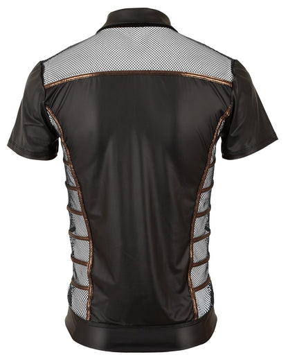 NEK Wetlook-Halbarm-Shirt mit transparentem Netz-Einsatz im oberen Rücken und bronzefarbenen Details von hinten