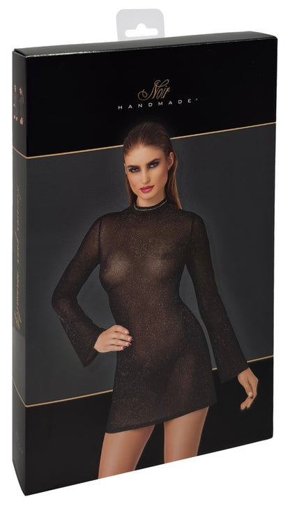 Produktverpackung des Noir ausgestellten Glitzer-Minikleids mit Trompetenärmeln