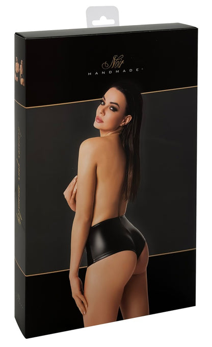 Produktverpackung der schwarzen Noir Orgia Mysteria Hotpants im Powerwetlook
