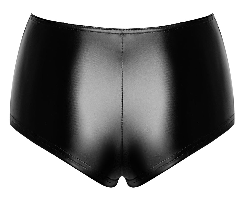 Schwarze Noir Orgia Mysteria Hotpants im Powerwetlook in der Rückansicht