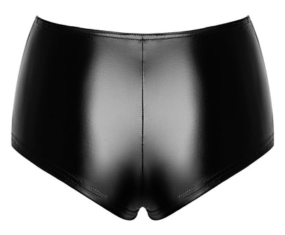 Schwarze Noir Orgia Mysteria Hotpants im Powerwetlook in der Rückansicht