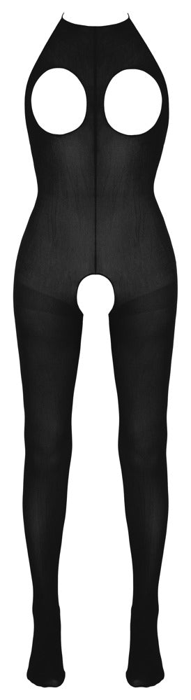 Frontansicht des NO:XQSE Catsuits ouvert mit freien Brustbereichen und offenem Schritt