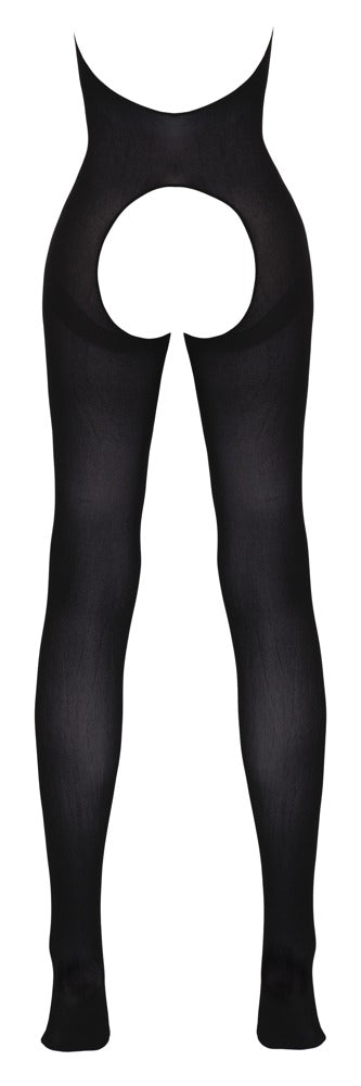 Rückansicht des rückenfreien NO:XQSE Catsuits ouvert mit bindbarem Neckholder