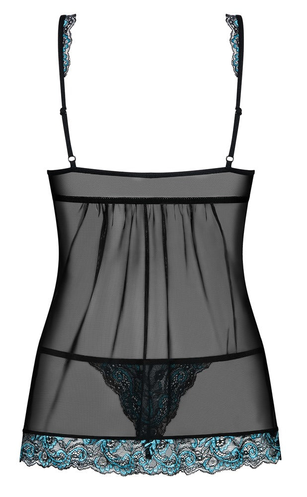 Rückansicht des schwarzen transparenten Obsessive Amanta Babydolls