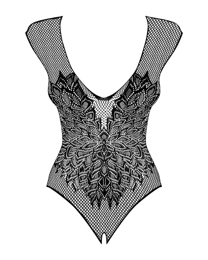 Obsessive B112 Ouvert-Netzbody mit großem Blumenmotiv in der Vorderansicht