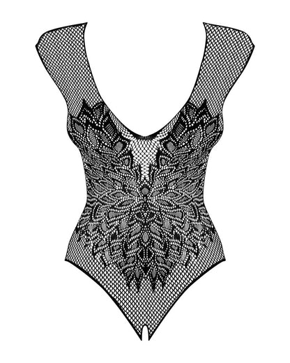 Obsessive B112 Ouvert-Netzbody mit großem Blumenmotiv in der Vorderansicht