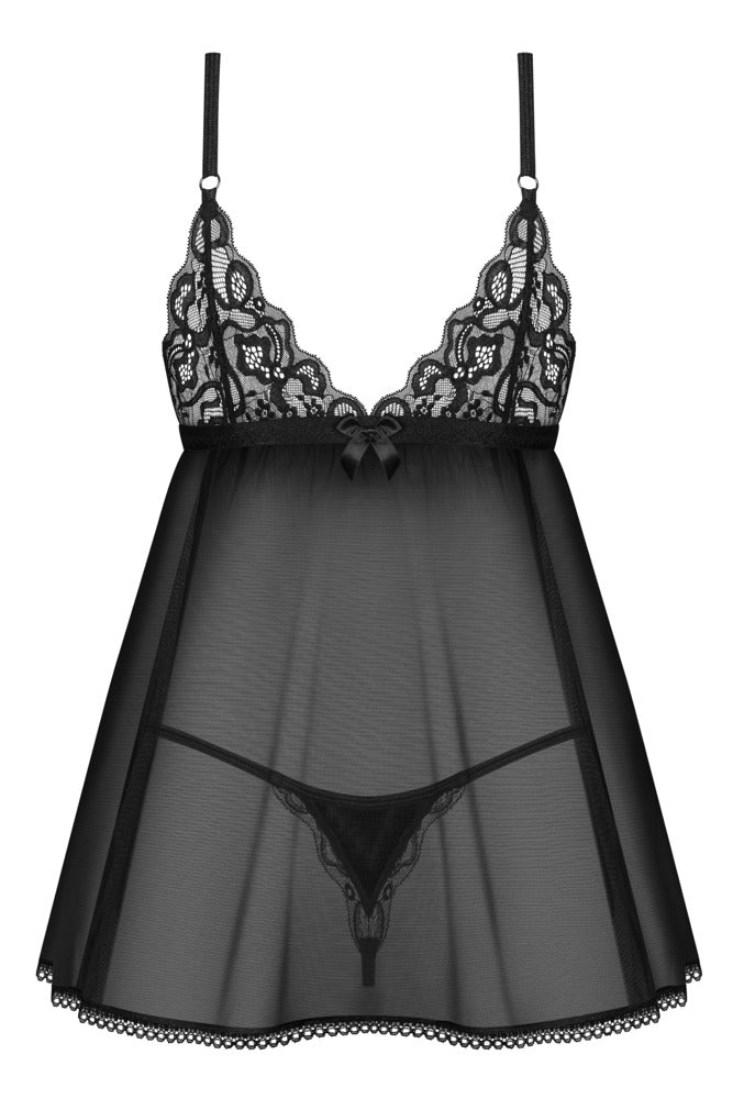 Rückansicht des transparenten Obsessive Blomentis Babydolls mit verstellbaren Trägern
