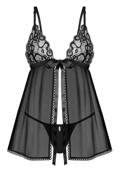 Obsessive Blomentis Babydoll-Set aus transparentem Tüll in der Vorderansicht
