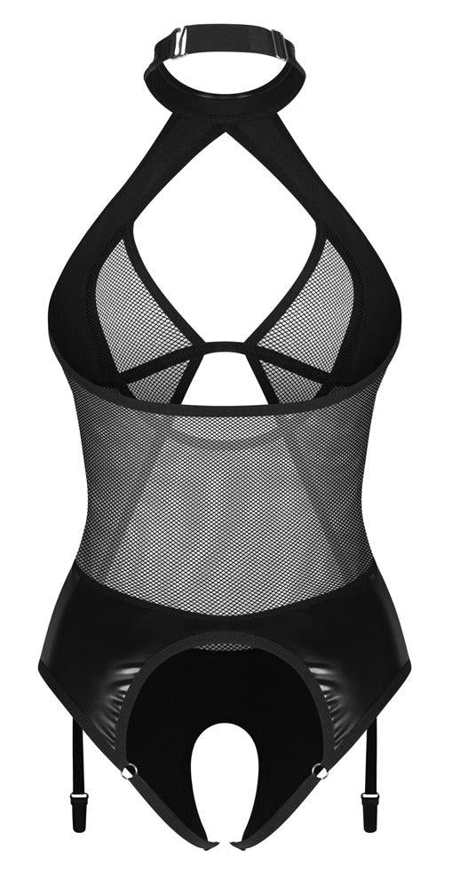 Rückenansicht des schwarzen Obsessive Dominna Bodys mit offenem Po und Neckholder