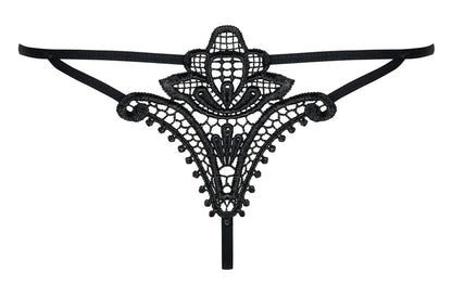 Obsessive Luiza String in Schwarz – Rückansicht mit floraler Stickerei
