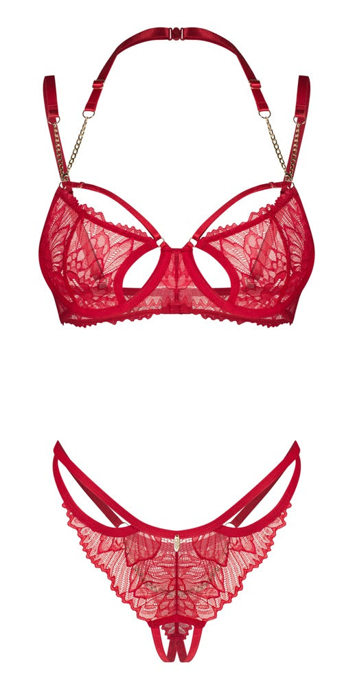 Obsessive Matildea Set mit rotem Bügel-BH und Riostring ouvert