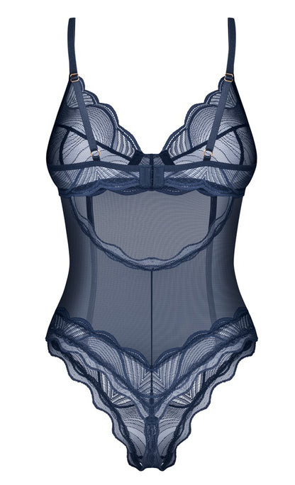 Obsessive Nightly Blue Ouvert-Body in Blau – Freisteller der Rückseite mit offenem Rücken