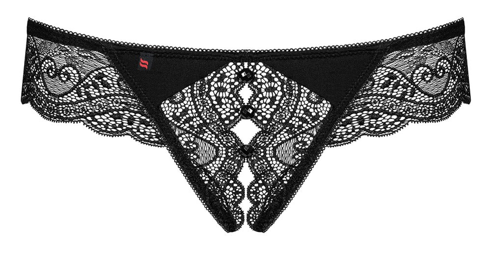 Obsessive Rio Riostring ouvert aus schwarzer Spitze mit breitem Bund in der Vorderansicht