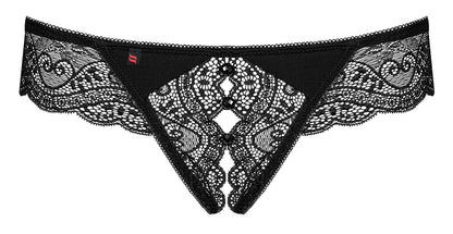 Obsessive Rio Riostring ouvert aus schwarzer Spitze mit breitem Bund in der Vorderansicht