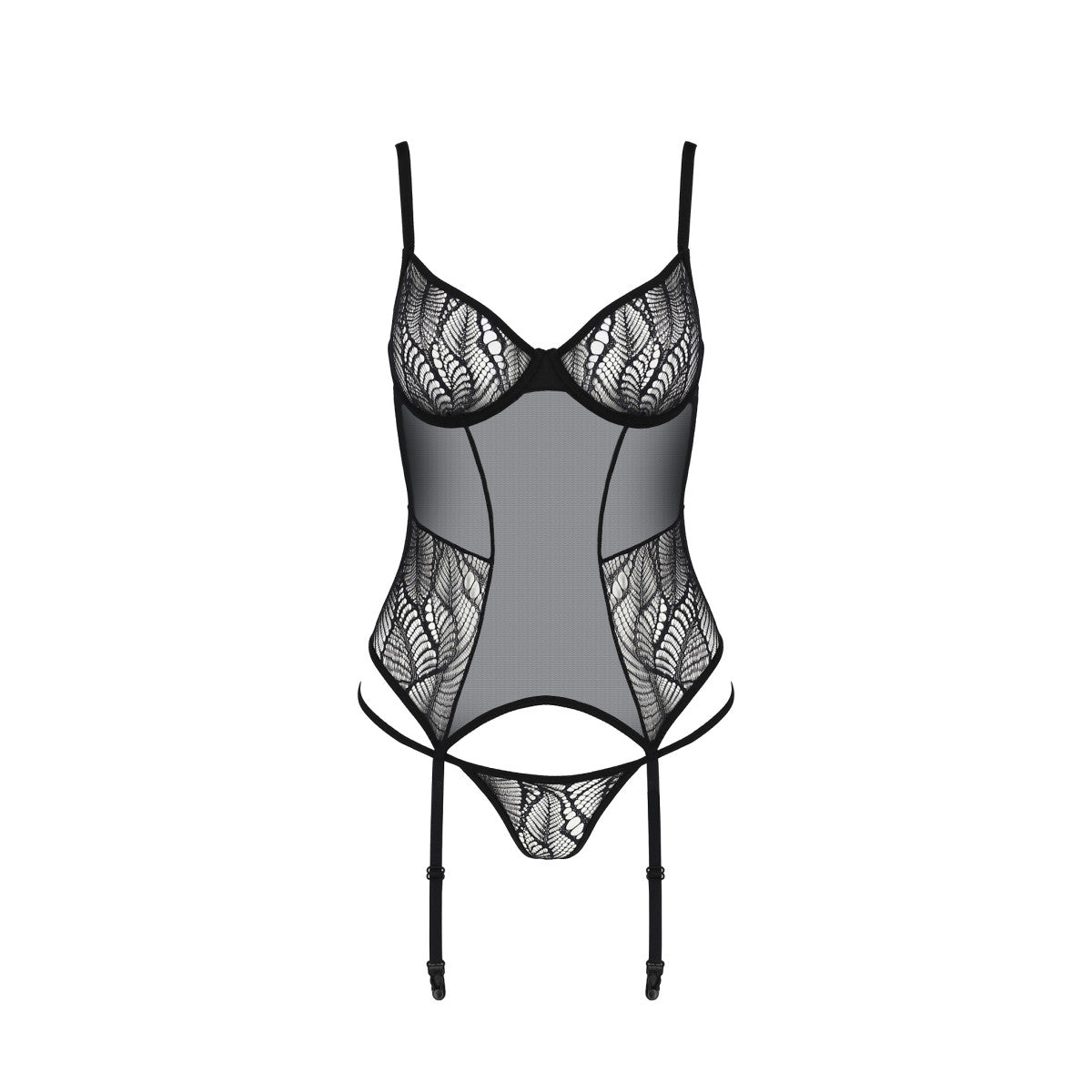 Passion PE ECO Leafa corset & thong black - Produktansicht 3