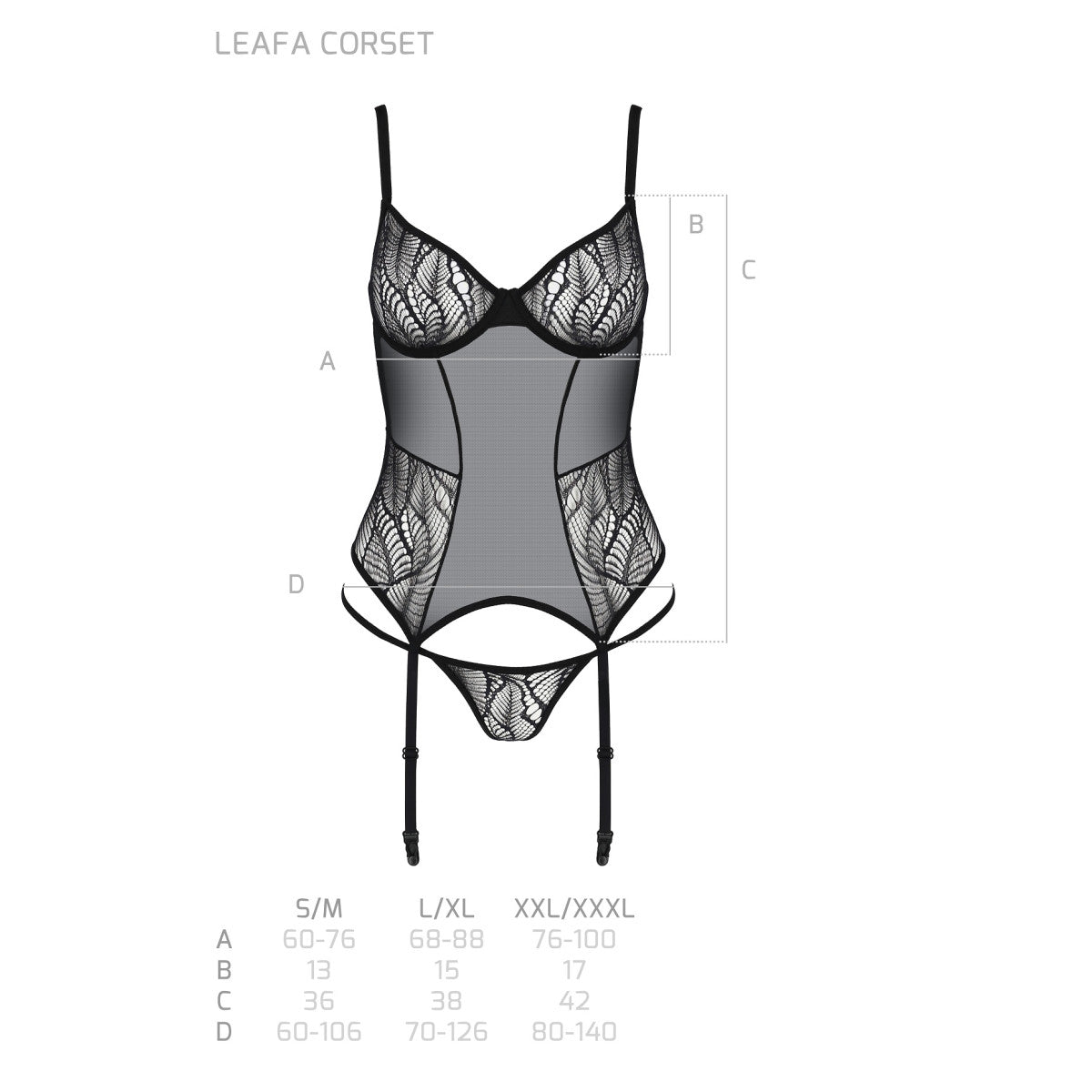 Passion PE ECO Leafa corset & thong black - Produktansicht 7