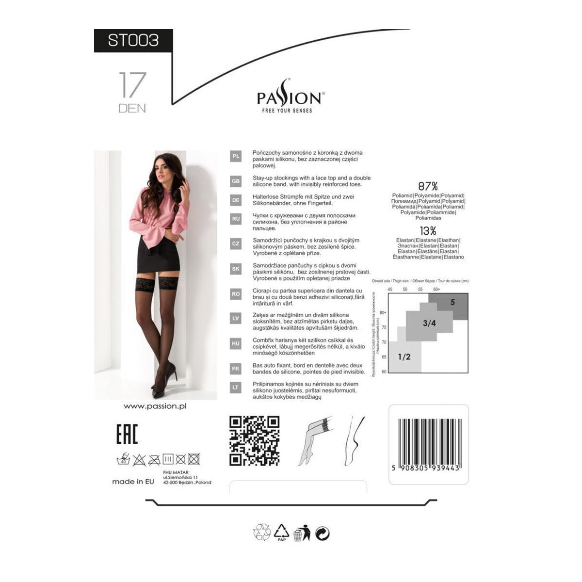 Passion PE ST003 halterlose Strümpfe schwarz 17 DEN - Produktansicht 4