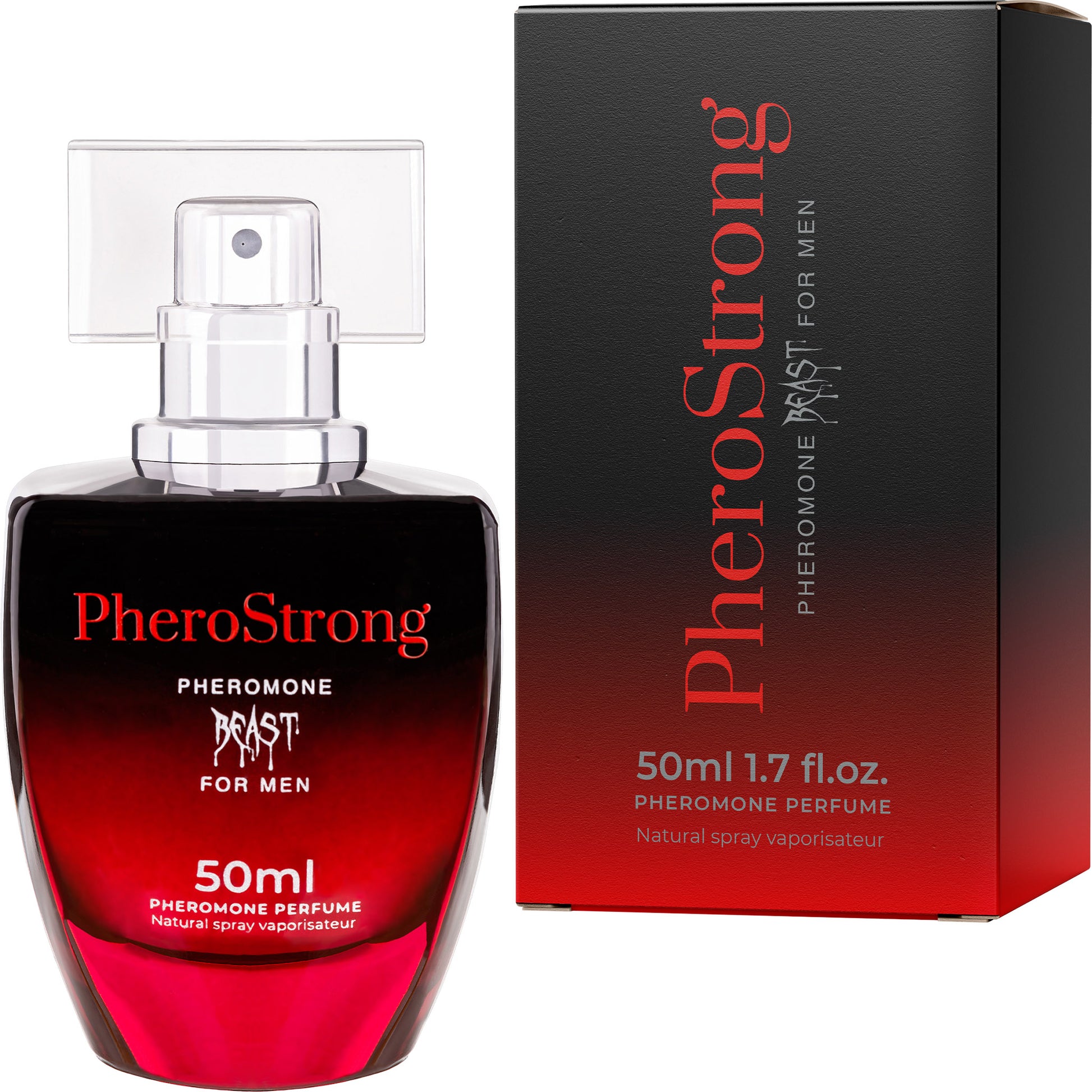 PheroStrong Beast Pheromone Parfum für Männer 50ml Flakon mit rotem Farbverlauf