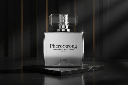 PheroStrong Exclusive Pheromon Parfum für Männer 50ml Flakon minimalistisch und hochwertig dargestellt