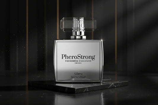 PheroStrong Exclusive Pheromon Parfum für Männer 50ml Flakon minimalistisch und hochwertig dargestellt