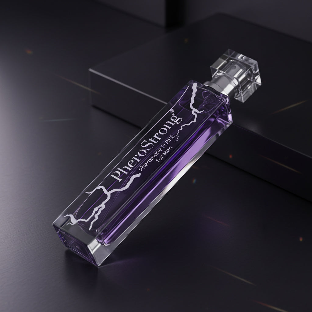 PheroStrong Flare for Men Parfum 50ml Flakon Detailaufnahme edles Glasdesign