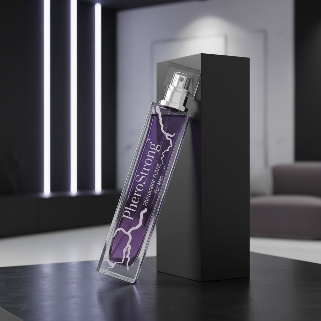 PheroStrong Flare for Men Parfum 50ml luxuriös inszeniert mit modernem Lichtspiel