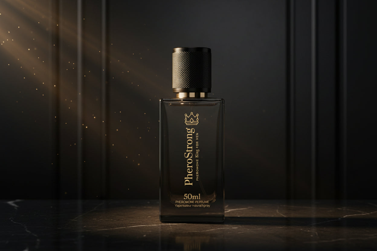 PheroStrong King for Men Pheromon Parfum 50ml Flakon frontalansicht elegantes Herrenduftdesign