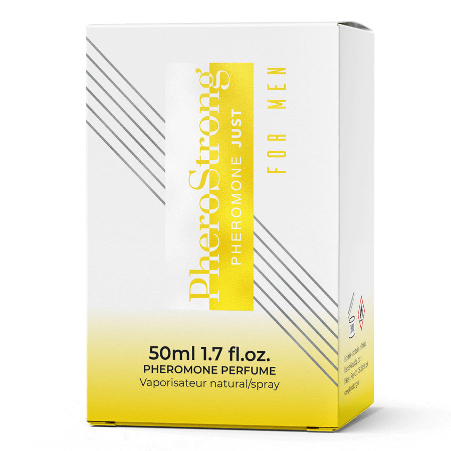 PheroStrong Pheromone Parfum Just for Men 50ml Verpackung mit modernem grafischen Design