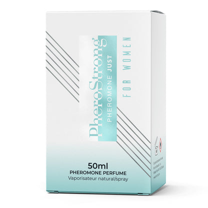 Verpackung des PheroStrong Pheromone Parfum Just for Women 50ml in seitlicher Ansicht