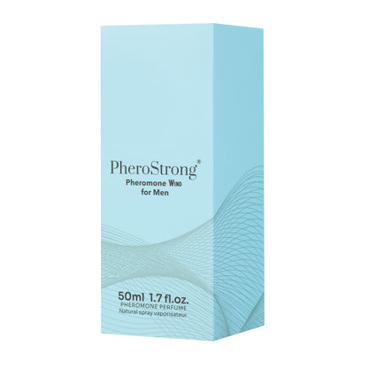 PheroStrong Wind for Men 50ml Pheromon Parfum Verpackung im klaren, modernen Design