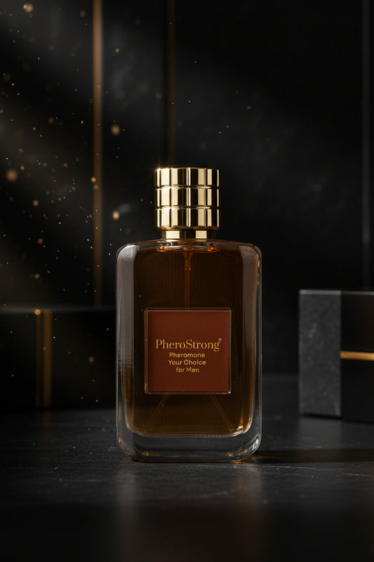 PheroStrong Your Choice Pheromone Parfum Männer 50ml Flakon in warmem bernsteinfarbenem Glas