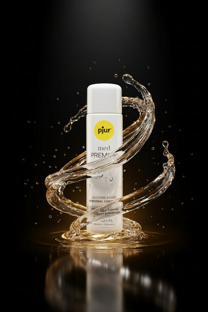 pjur med PREMIUM Silikon Gleitgel mit goldener Flüssigkeitsbewegung – langanhaltende Gleitfähigkeit für Intimate Wellness