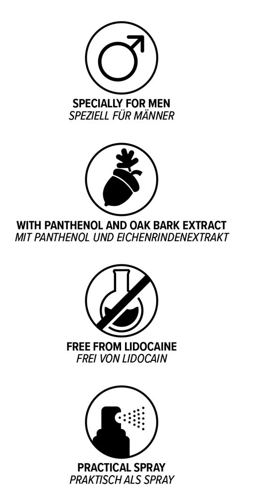 pjur PRO-LONG Eigenschaften – mit Panthenol und Eichenrindenextrakt, ohne Lidocain, praktische Spray Anwendung