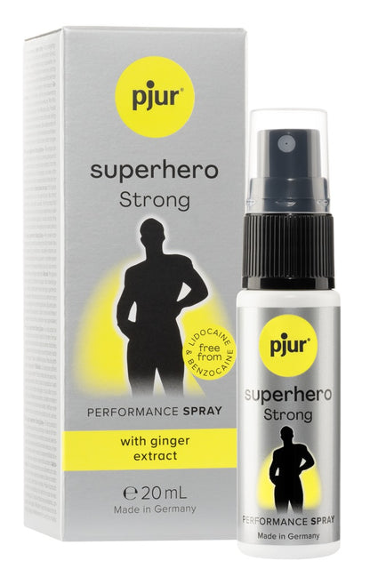 pjur Superhero Strong Verzögerungsspray mit Ingwer-Extrakt 20 ml – Verpackung und Produktansicht