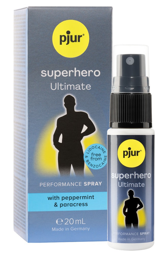 pjur superhero Ultimate Verzögerungsspray 20 ml mit Verpackung – Performance Spray ohne Lidokain für bewusste Intimität