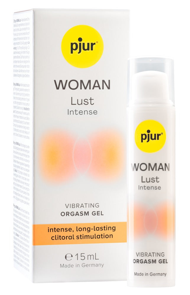 pjur WOMAN Lust Intense wasserbasiertes Stimulationsgel mit langanhaltendem Prickel-Effekt und Verpackung