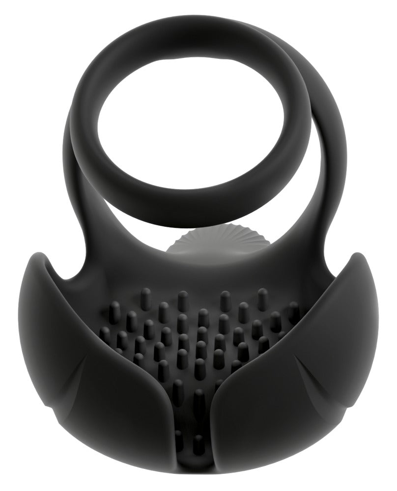 Frontansicht des Rebel Ball Massagers mit Penisring, Hodenring und genoppter Massagefläche