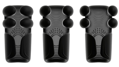 Produktdarstellung des Rebel Pulse Grip Masturbators mit verschiedenen Positionen der Greifmassage