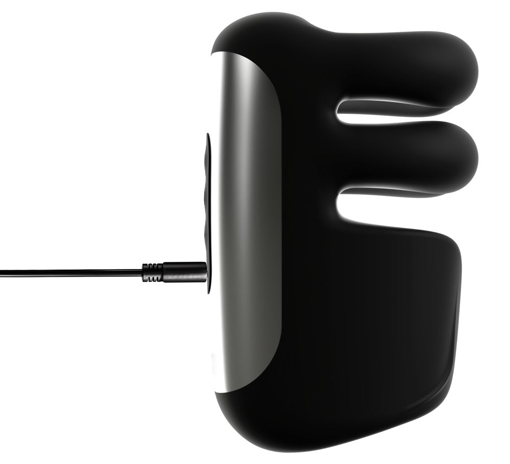 Seitenansicht des wiederaufladbaren Rebel Pulse Grip Masturbators mit Ladekabel