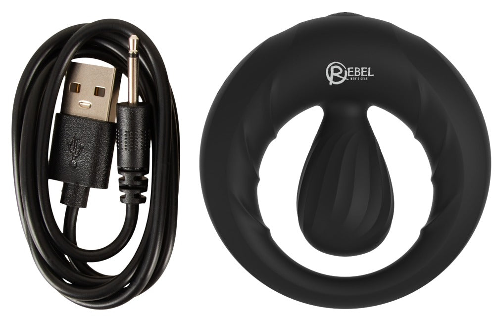 Rebel Vibro-Penisring mit passendem USB-Ladekabel im Lieferumfang