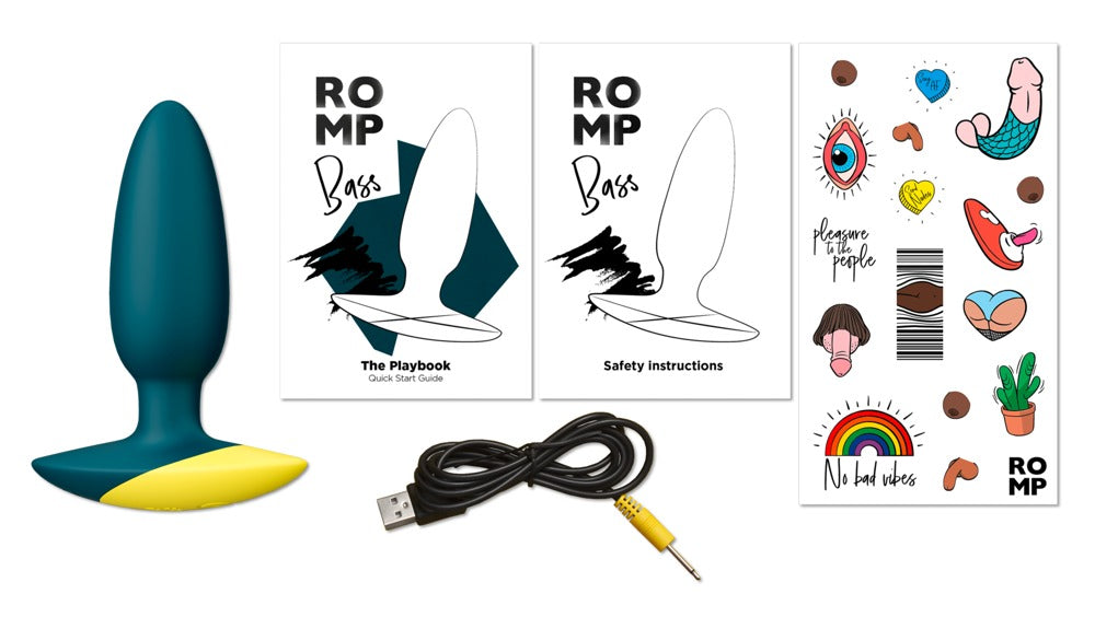 ROMP Bass Analplug Set Übersicht mit Zubehör und Details