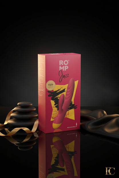 ROMP Jazz Rabbitvibrator Verpackung in Rot und Pink