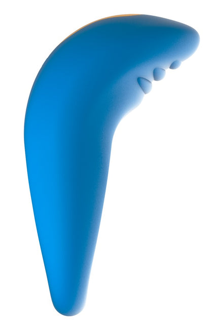 ROMP Juke Vibro Penisring blau Detailansicht geschwungene Form
