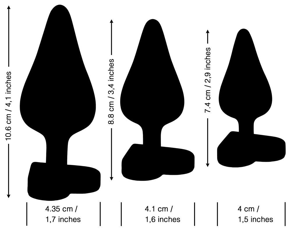 Silhouettenvergleich der drei ROMP Luster Analplugs