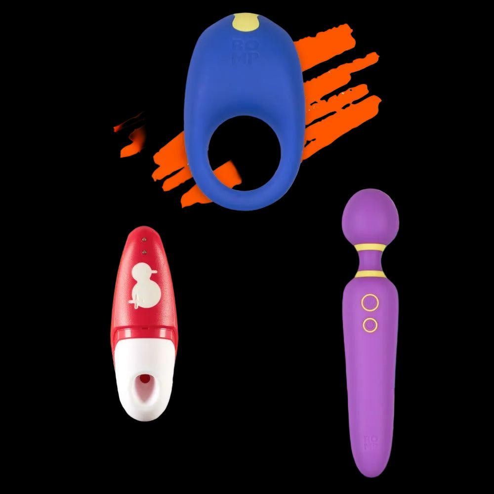 ROMP Pleasure Kit Set Übersicht mit drei Intimate Wellness Toys